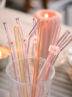 Pailles en verre avec fleur 20 cm