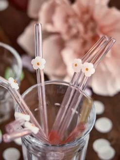 Pailles en verre avec fleur 20 cm